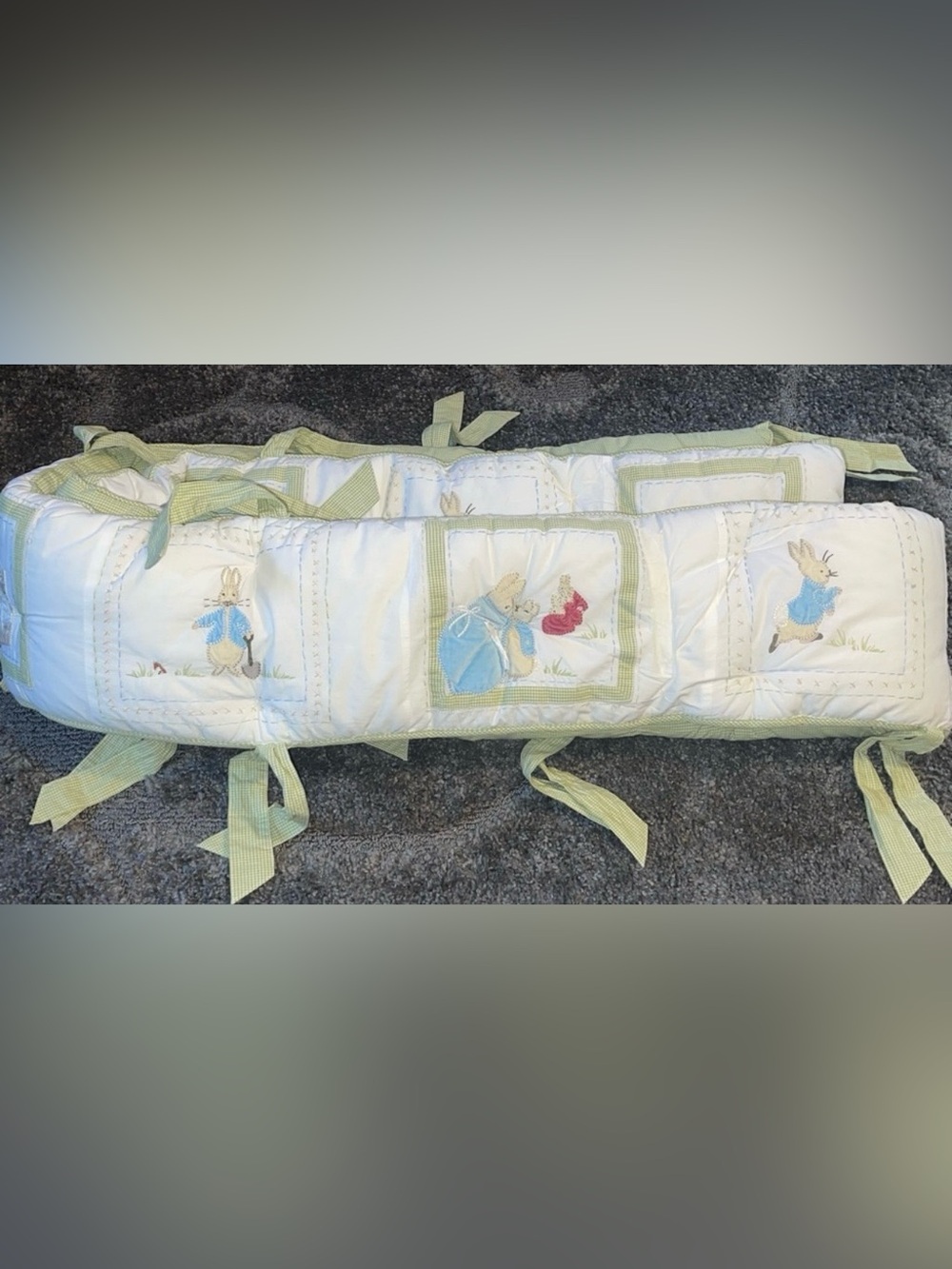 Pottery Barn Kids Peter Rabbit Green Gingham Embroidered Bedding